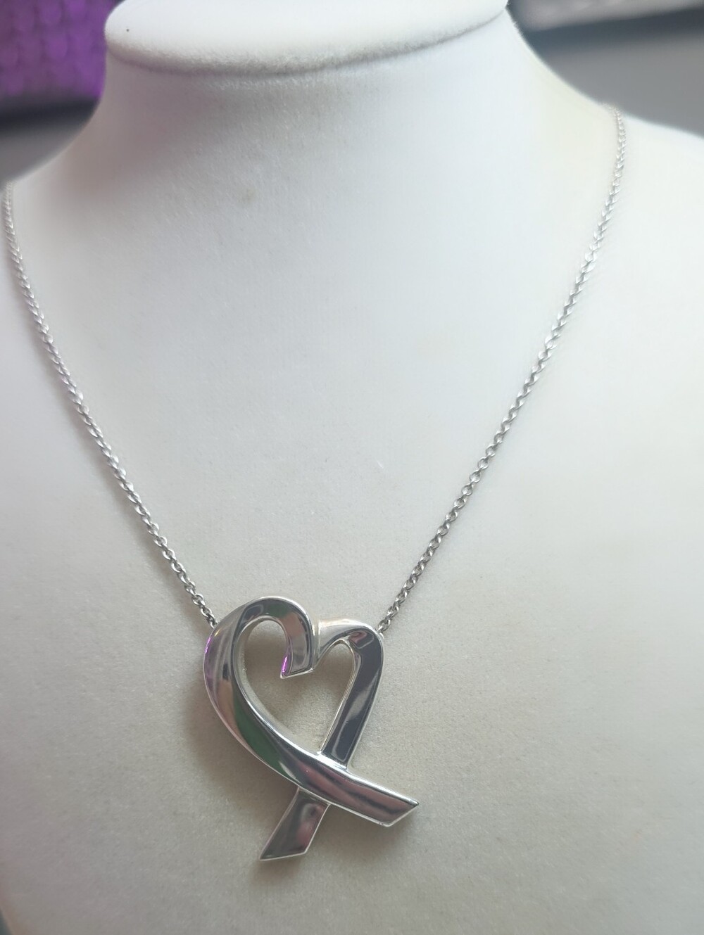 Tiffany And Co.stetling Silver Heart Pendant Necklace .XL 26 " Long